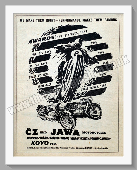 Jawa CZ Motorcycles. Six Day Trials Wins 1950 Original advert (ref AD58941)