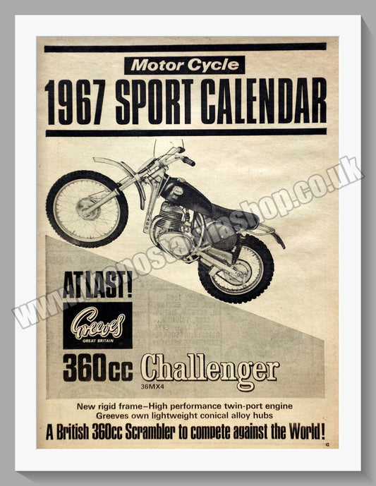 Greeves 360cc Challenger Motorcycle. 1967 Original advert (ref AD58953)