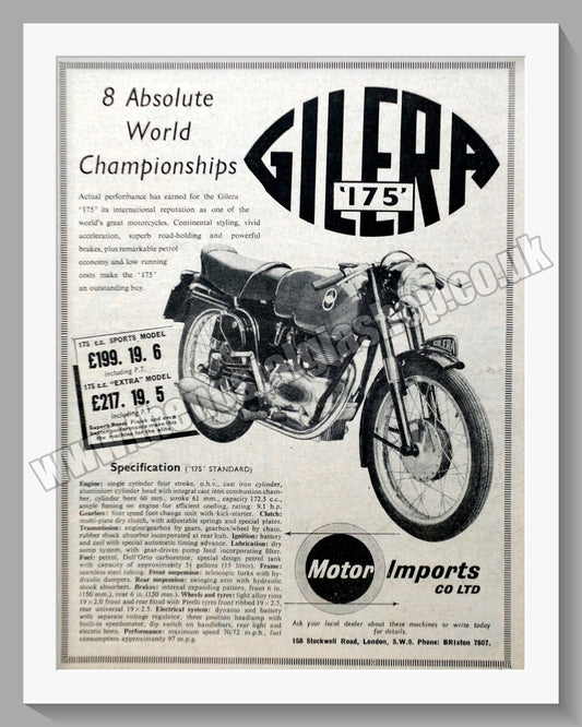 Gilera 175 Motorcycle. 1958 Original advert (ref AD60071)