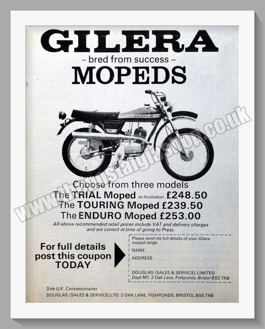 Gilera Mopeds/ Motorcycles. 1974 Original advert (ref AD60070)