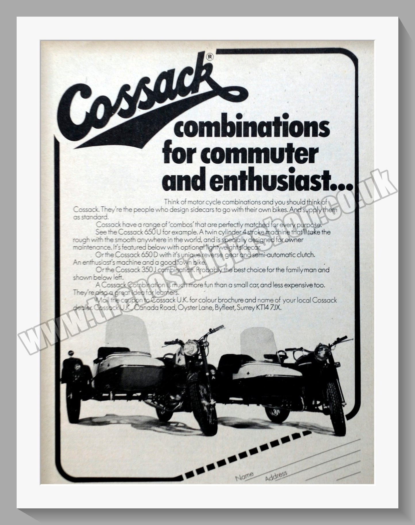 Cossack Motorcycles and Sidecar. Original advert 1976 (ref AD60073)