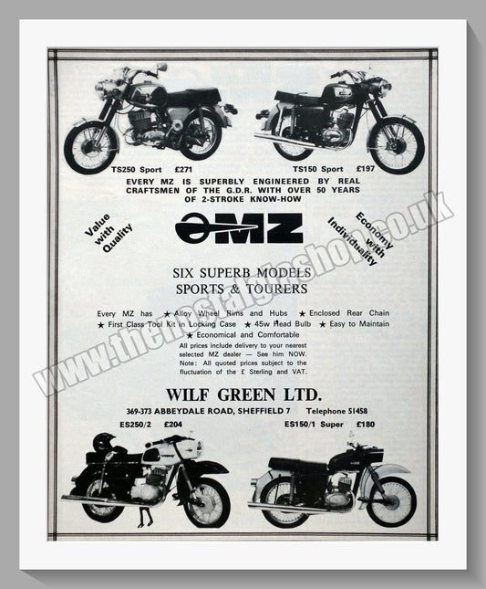 OMZ Simson Motorcycles. Original advert 1973 (ref AD60082)