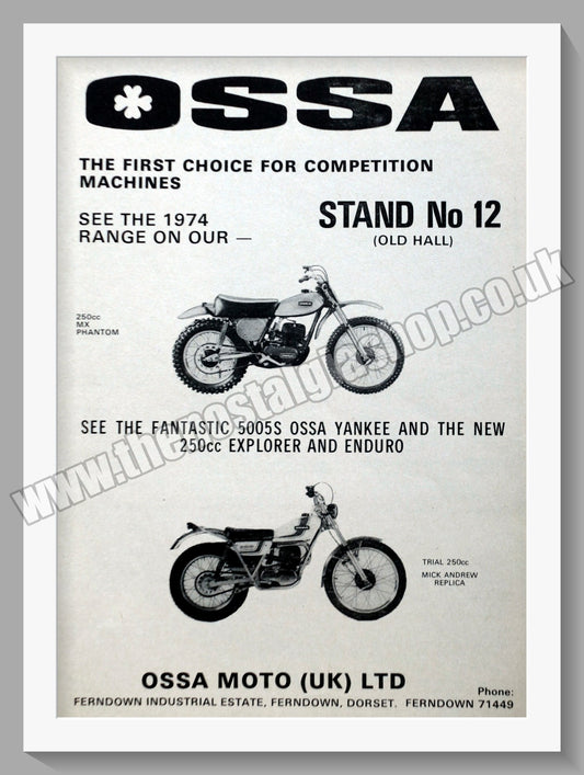 Ossa Motorcycles. Original advert 1974 (ref AD60084)