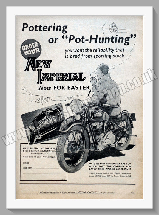 Imperial Motorcycles. Original Advert 1936 (ref AD60119)