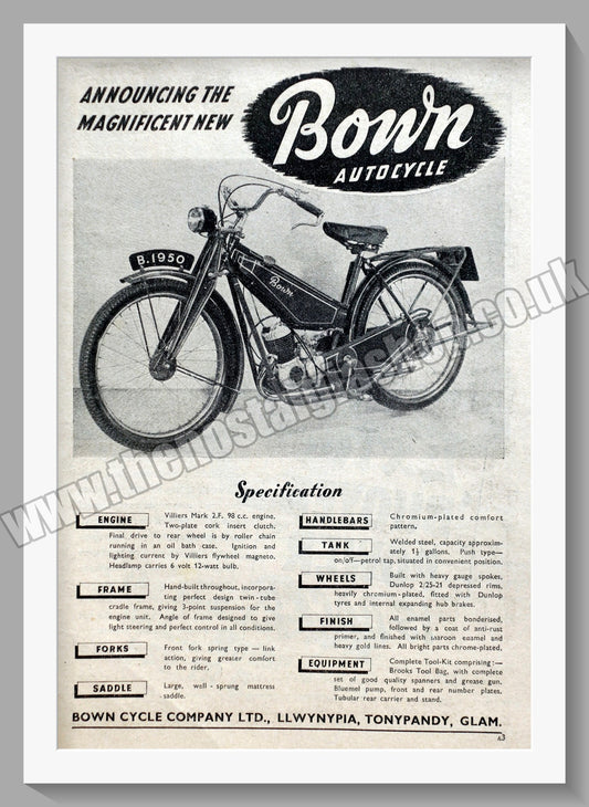 Bown Auto Cycle. Original Advert 1949 (ref AD60124)