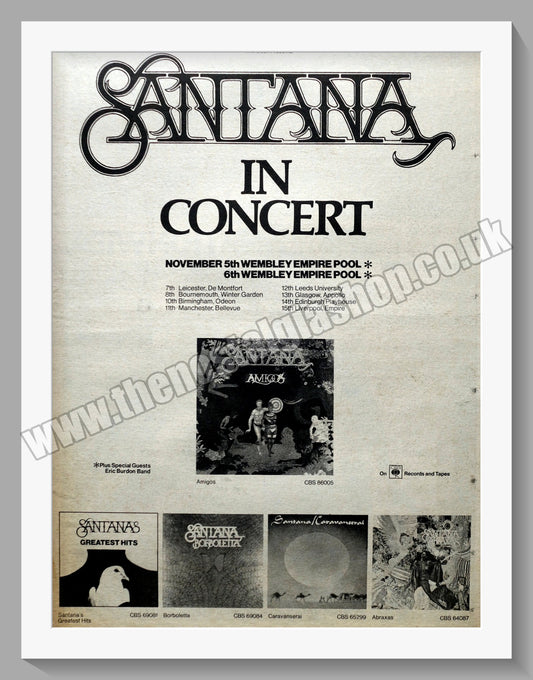 Santana In Concert.  Original Advert 1976 (ref AD14778)