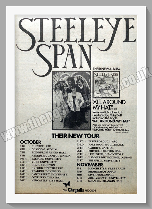Steeleye Span All Around My Hat New Tour.  Original Advert 1975 (ref AD14784)