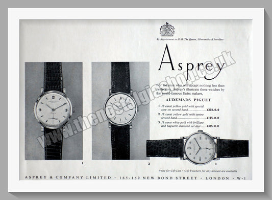 Audemars Piguet Watches. Asprey. Original Advert 1957 (ref AD60133)