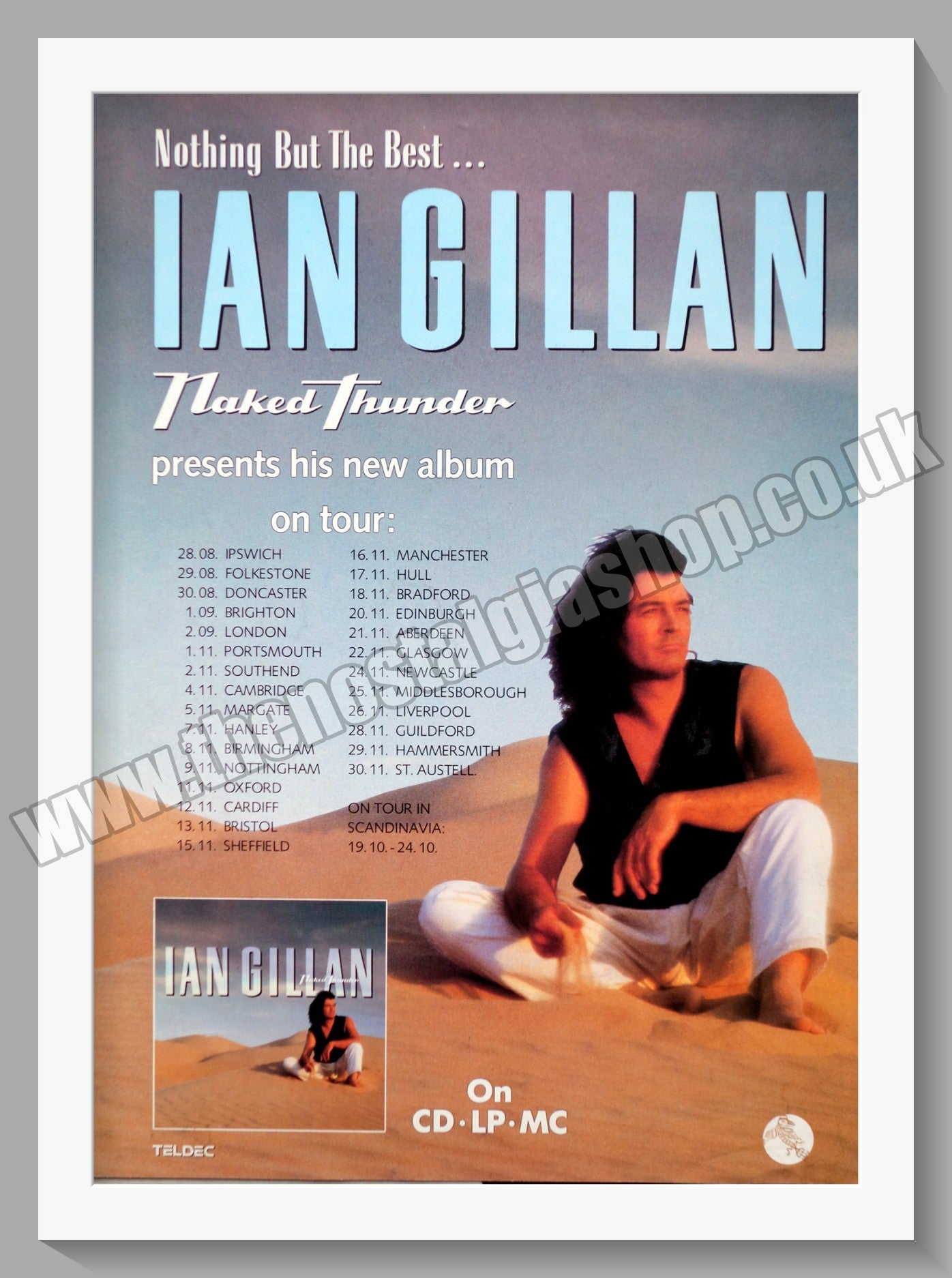 Ian Gillan. Naked Thunder, UK Tour. 1990 Original Advert (ref AD60414) The Nostalgia Shop