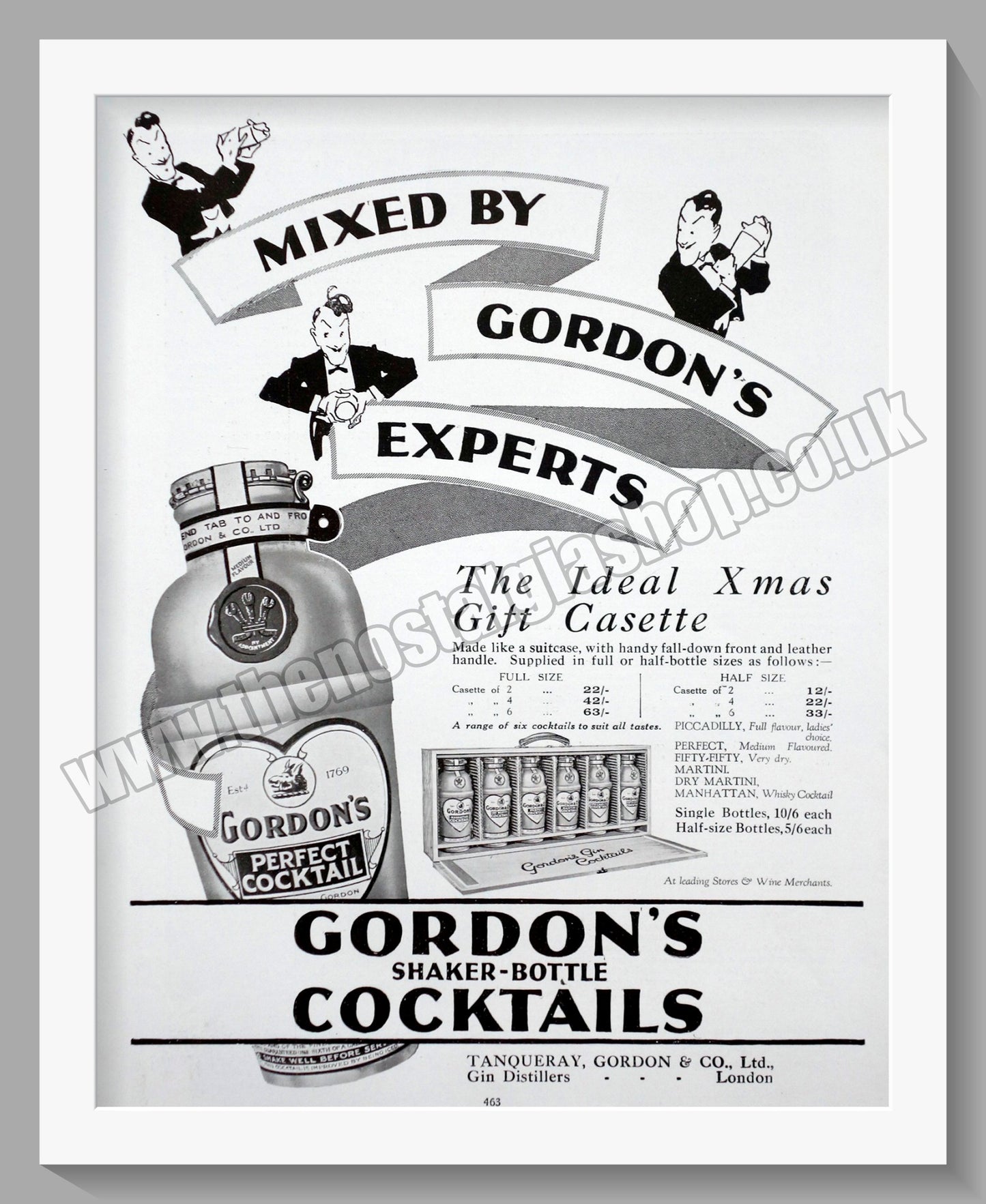 Gordon's Shaker-Bottle Cocktails Original Advert 1927 (ref AD9219)