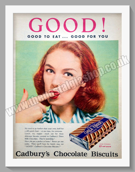 Cadbury's Milk Finger Chocolate Biscuits. Original Advert 1958 (ref AD300730)