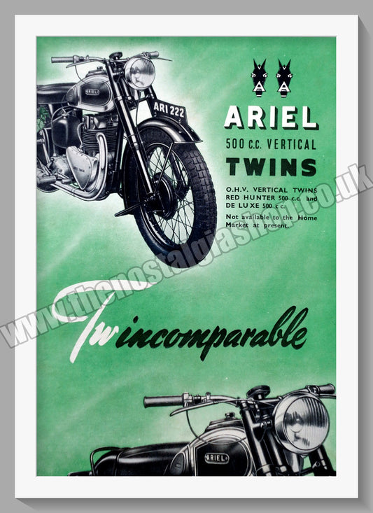 Ariel 500cc Vertical Twin Motorcycle. Original Advert 1948 (ref AD60426)