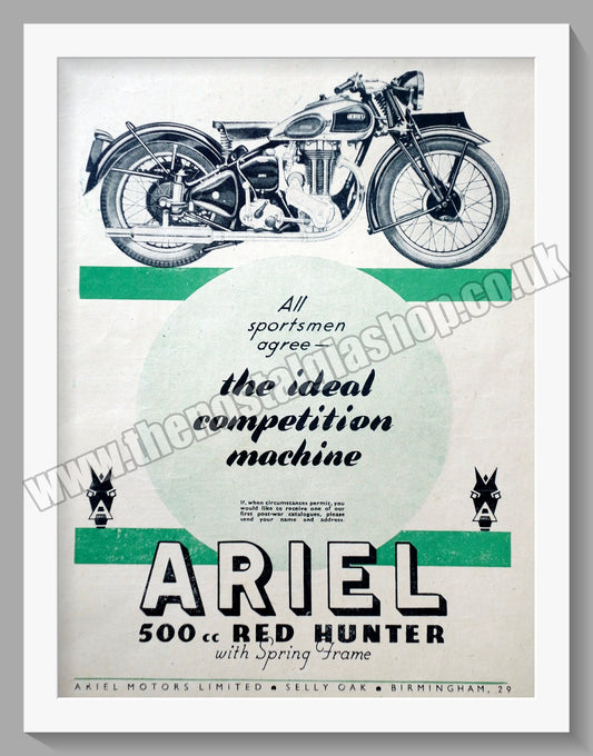 Ariel Red Hunter 500cc Vertical Twin Motorcycle. Original Advert 1945 (ref AD60430)