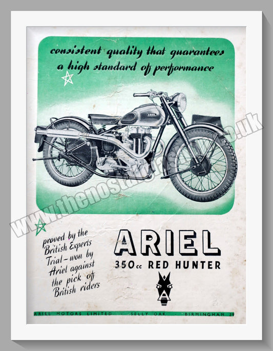Ariel Red Hunter 350cc Vertical Twin Motorcycle. Original Advert 1947 (ref AD60436)