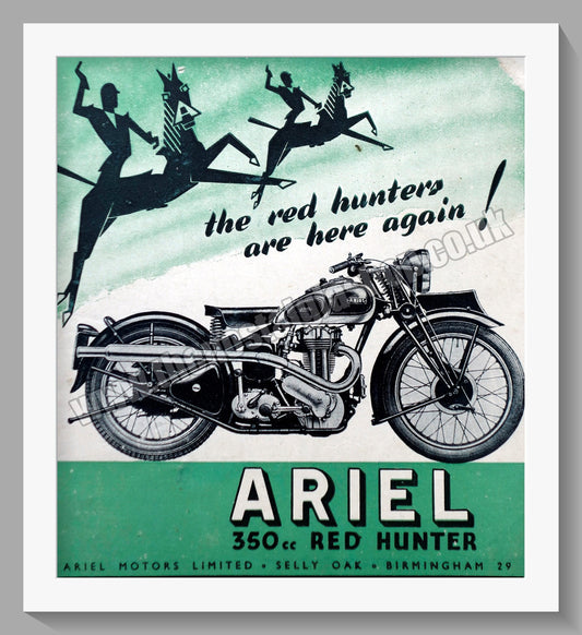 Ariel Red Hunter 350cc Vertical Twin Motorcycle. Original Advert 1946 (ref AD60438)