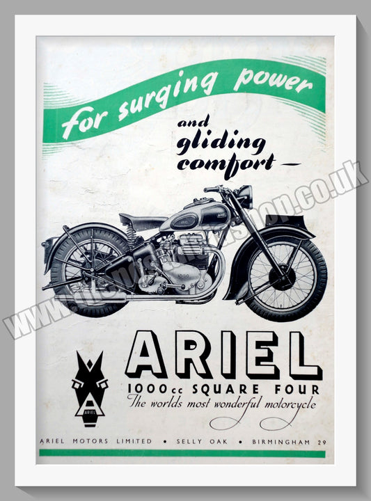Ariel 1000cc Square Four Motorcycle. Original Advert 1946 (ref AD60439)