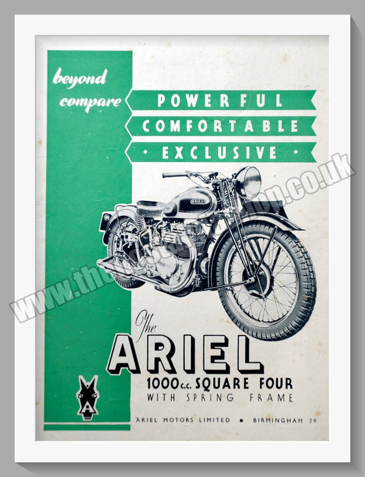Ariel 1000cc Square Four Motorcycle. Original Advert 1944 (ref AD60440)
