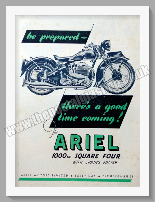 Ariel 1000cc Square Four Motorcycle. Original Advert 1944 (ref AD60445)