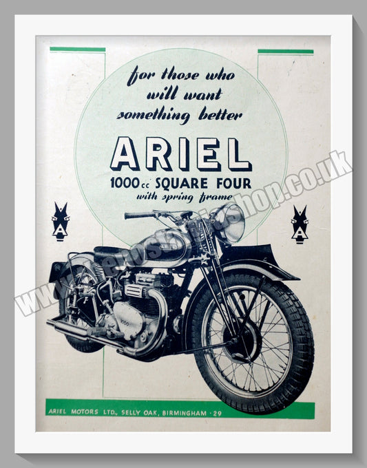 Ariel 1000cc Square Four Motorcycle. Original Advert 1944 (ref AD60446)