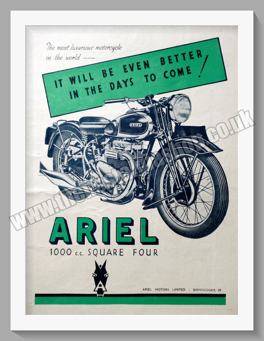 Ariel 1000cc Square Four Motorcycle. Original Advert 1944 (ref AD60448)