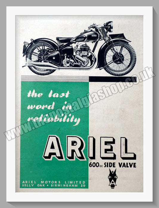 Ariel 600cc Side Valve Motorcycle. Original Advert 1946 (ref AD60450)
