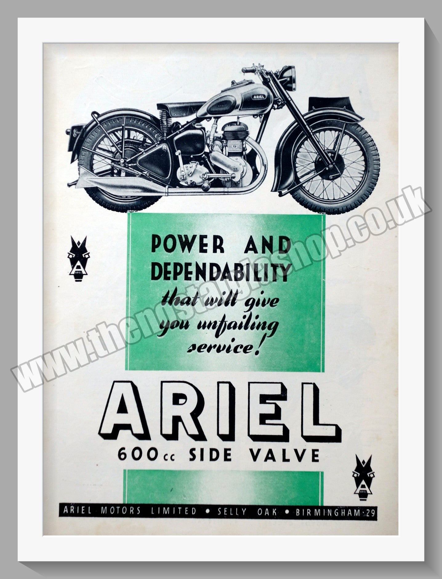 Ariel 600cc Side Valve Motorcycle. Original Advert 1947 (ref AD60451)
