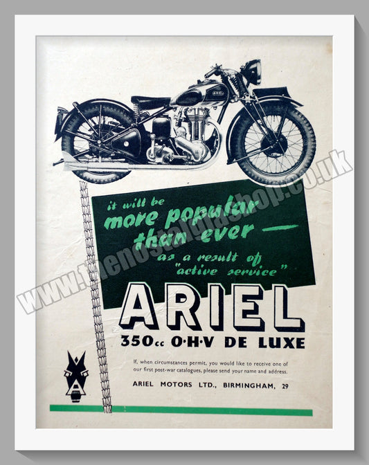 Ariel 350cc De Luxe Motorcycle. Original Advert 1945 (ref AD60453)