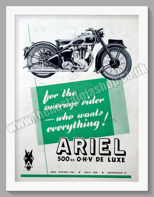 Ariel 500cc De Luxe Motorcycle. Original Advert 1946 (ref AD60454)