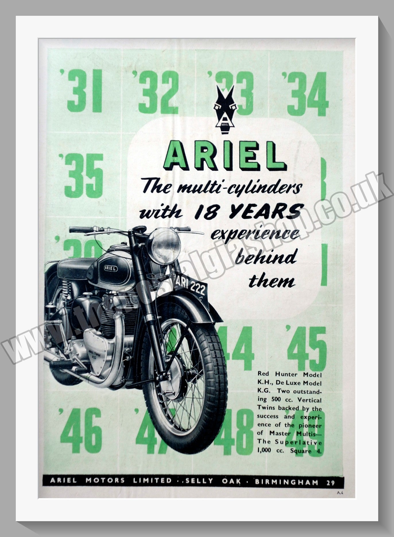 Ariel Motorcycles. Original Advert 1949 (ref AD60456)