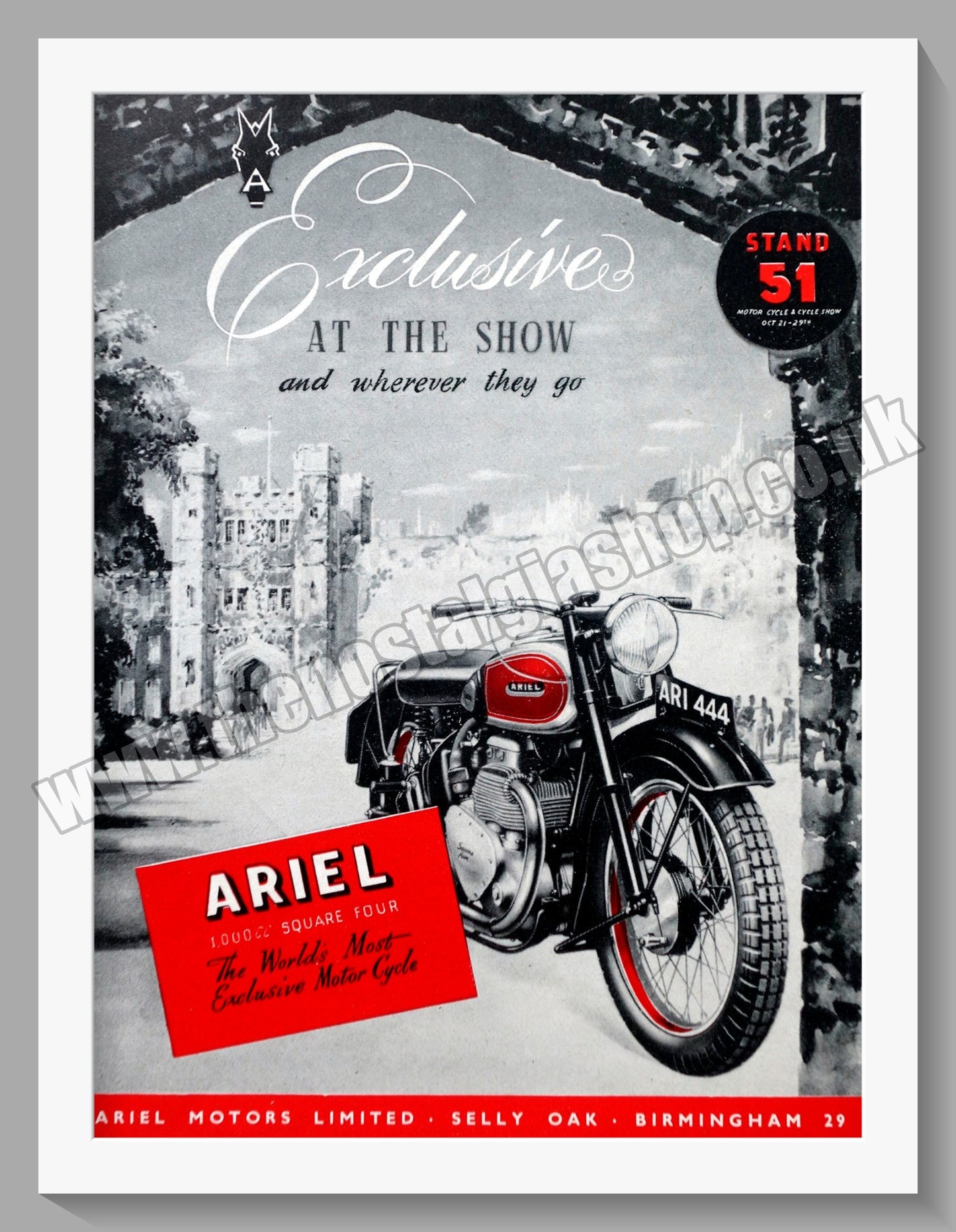 Ariel 1000cc Square Four Motorcycles. Original Advert 1949 (ref AD60467)