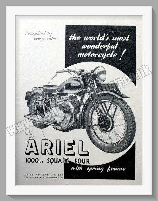 Ariel 1000cc Square Four Motorcycles. Original Advert 1944 (ref AD60473)