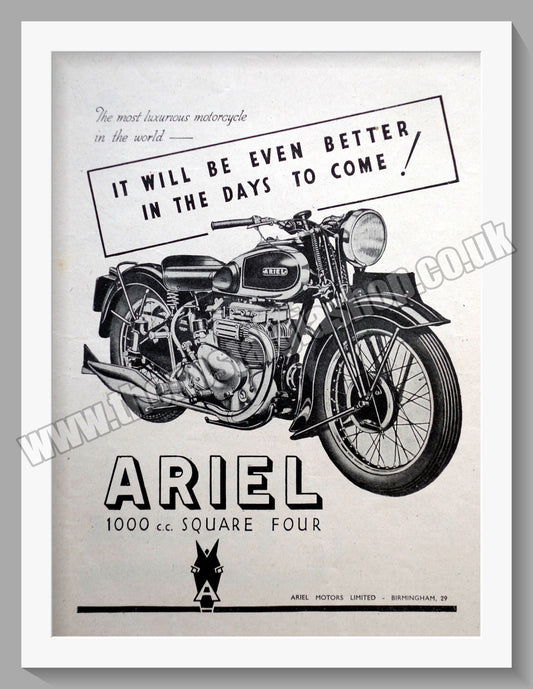 Ariel 1000cc Square Four Motorcycles. Original Advert 1944 (ref AD60479)