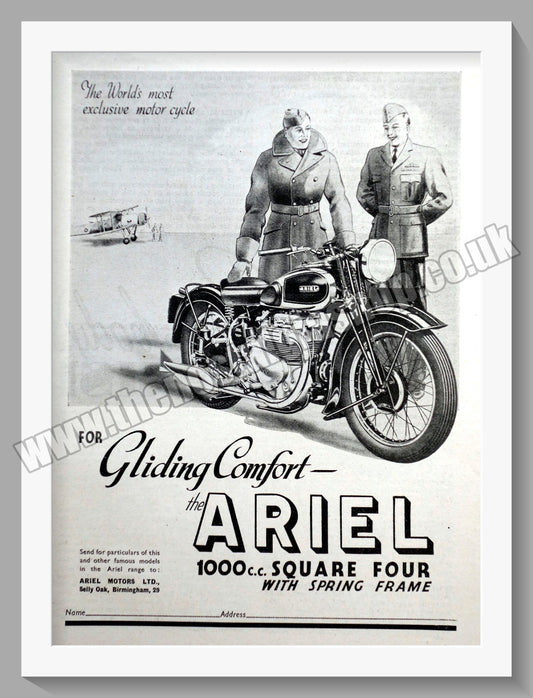 Ariel 1000cc Square Four Motorcycles. Original Advert 1940 (ref AD60480)