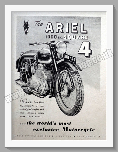 Ariel 1000cc Square Four Motorcycles. Pair of Original Adverts 1948 (ref AD60489)