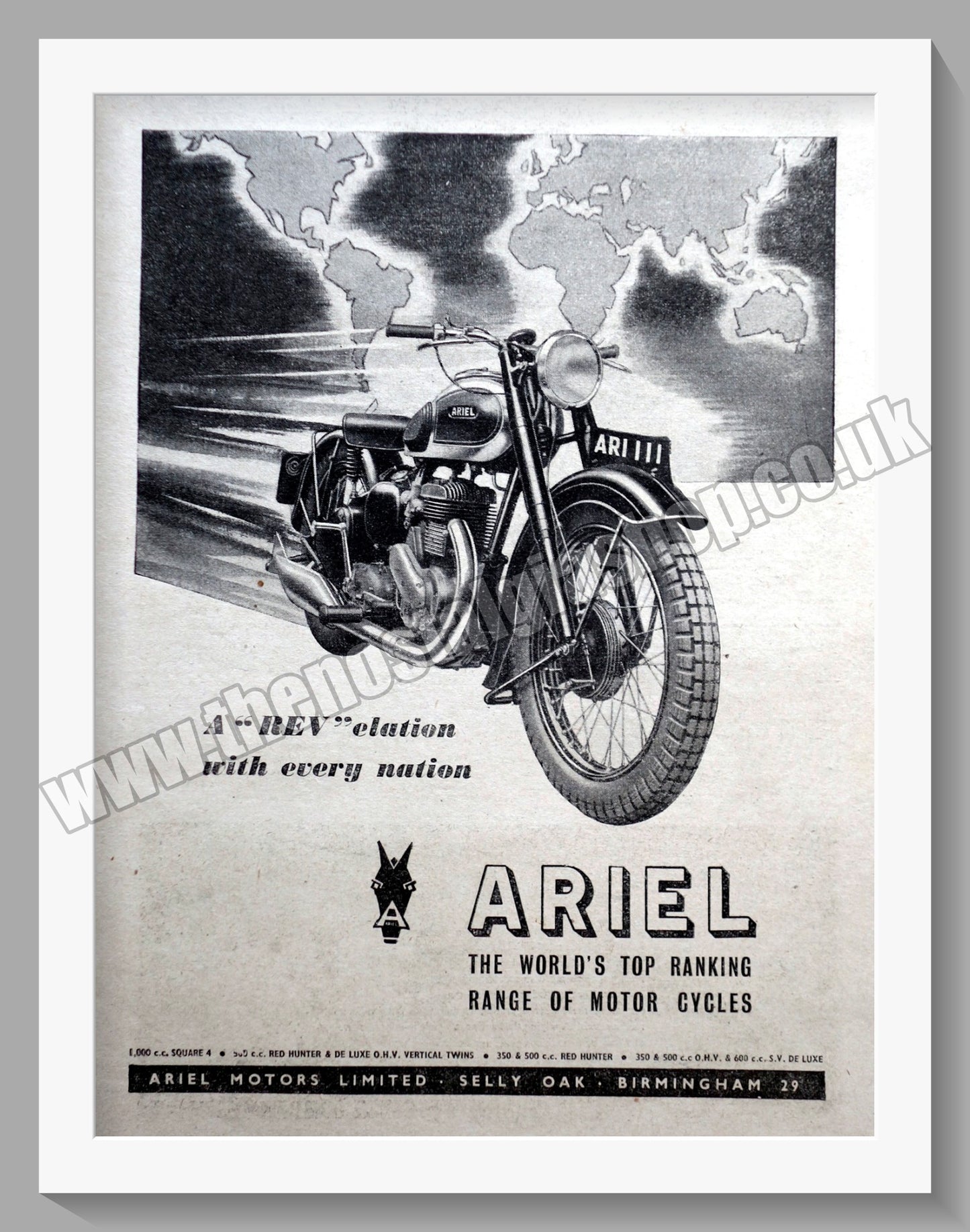 Ariel 1000cc Square Four Motorcycles. Pair of Original Adverts 1948 (ref AD60489)