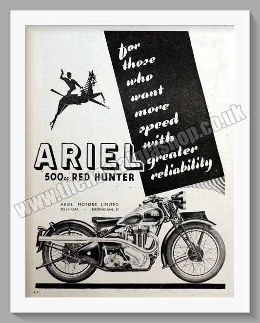 Ariel 500cc Red Hunter Motorcycle. Original Advert 1945 (ref AD60493)