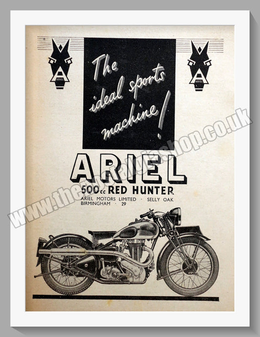 Ariel 500cc Red Hunter Motorcycle. Original Advert 1946 (ref AD60495)
