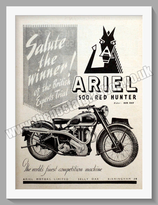 Ariel 500cc Red Hunter Motorcycle. Original Advert 1947 (ref AD60497)