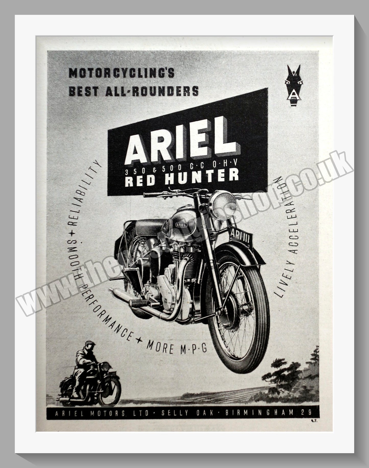 Ariel 350 & 500cc Red Hunter Motorcycles. Original Advert 1949 (ref AD60500)