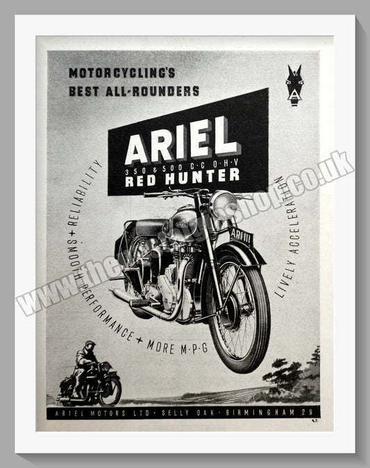 Ariel 350 & 500cc Red Hunter Motorcycles. Original Advert 1949 (ref AD60500)