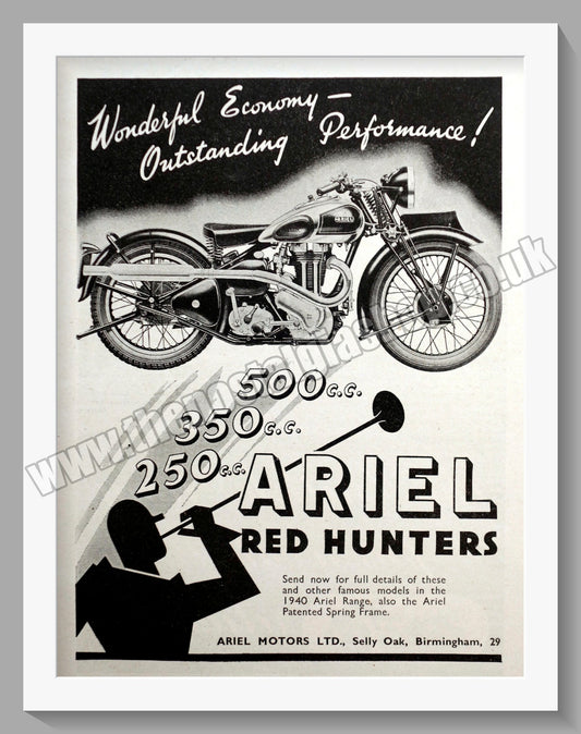 Ariel 250cc, 350cc & 500cc Red Hunter Motorcycles. Original Advert 1940 (ref AD60501)