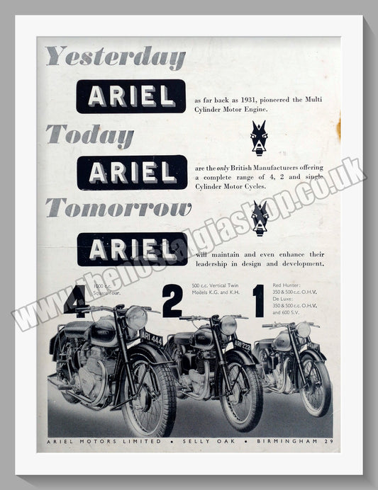 Ariel Motorcycles. Original Advert 1949 (ref AD60515)