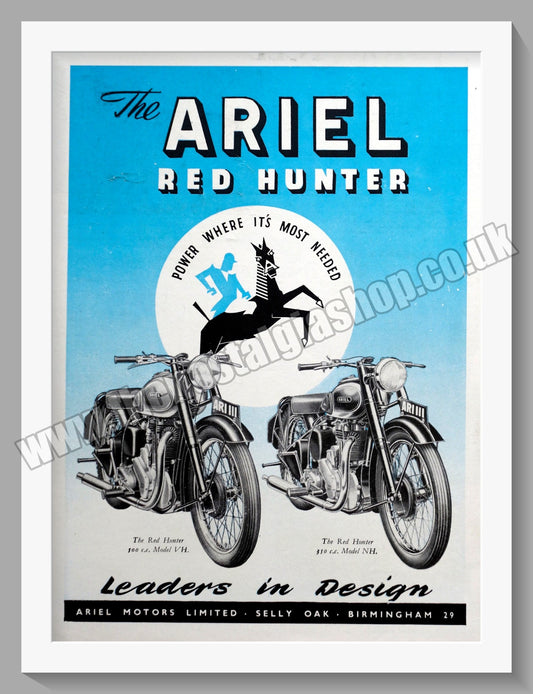 Ariel 350/500cc Red Hunter Motorcycles. Original Advert 1950 (ref AD60526)