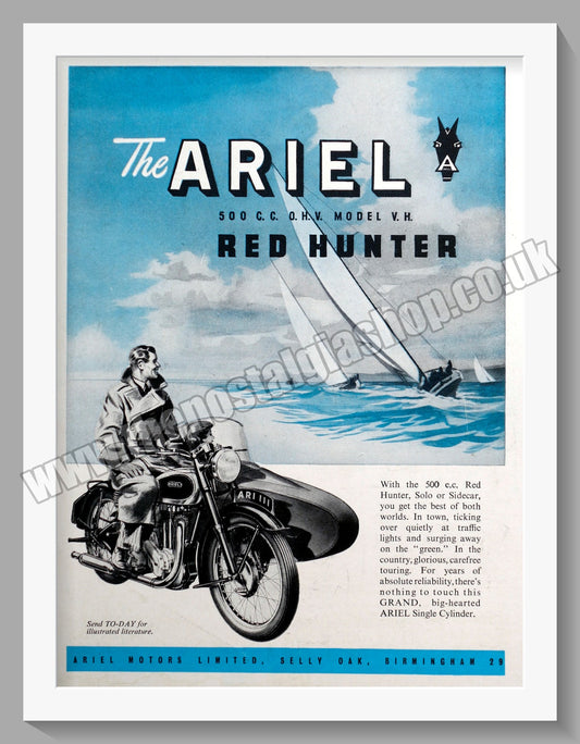 Ariel 500cc Red Hunter Motorcycles. Original Advert 1951 (ref AD60529)