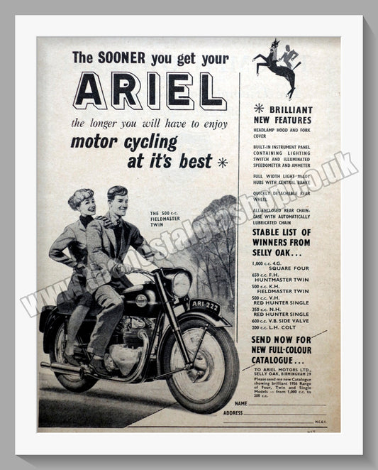 Ariel 500cc Fieldmaster Twin Motorcycles. Original Advert 1956 (ref AD60548)