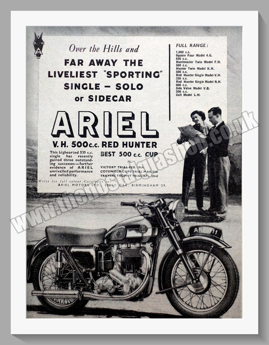 Ariel 500cc Red Hunter Motorcycles. Original Advert 1955 (ref AD60552)