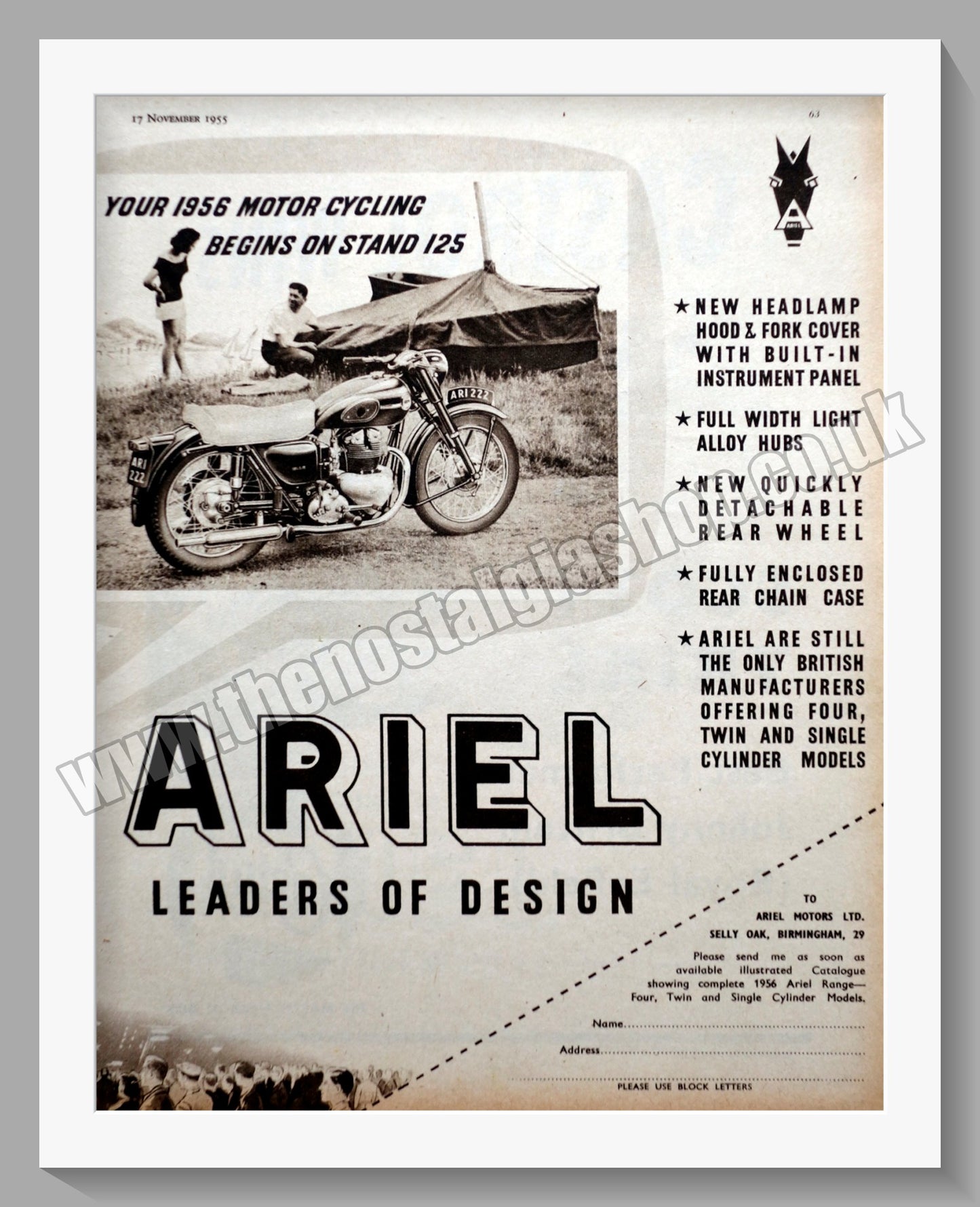 Ariel Motorcycles. Original Advert 1955 (ref AD60553)