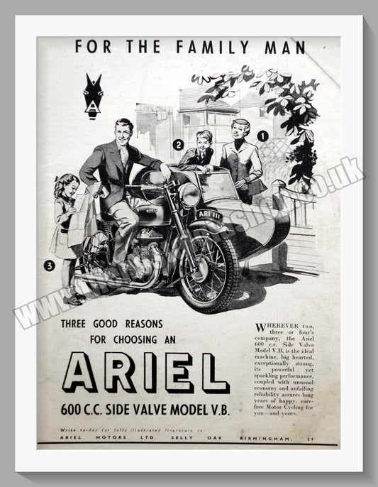 Ariel 600 cc Side Valve Model V.B. Motorcycle. Original Advert 1954 (ref AD60554)