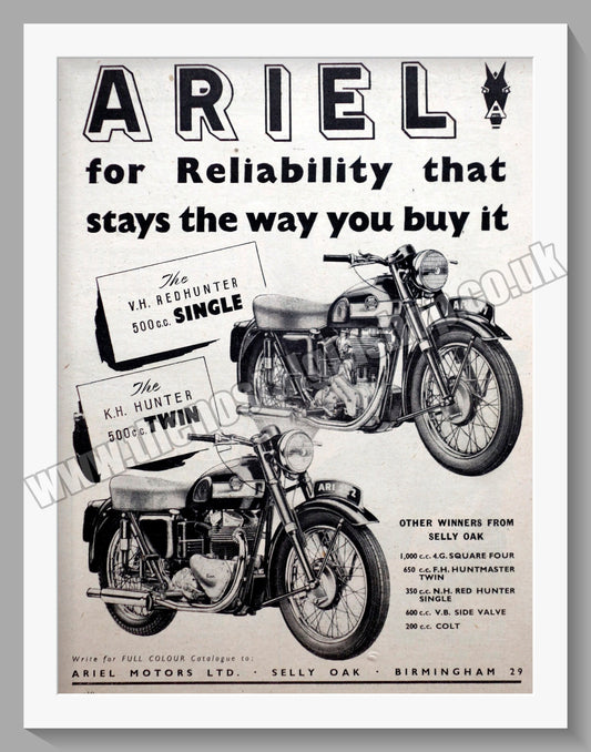 Ariel 500cc Red Hunter Motorcycles. Original Advert 1955 (ref AD60556)