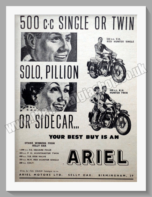 Ariel 500cc Red Hunter Motorcycles. Original Advert 1955 (ref AD60557)